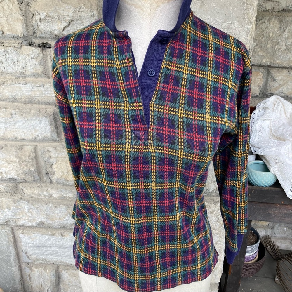 🌱 3 for $30. Vintage Kids Copper Key blue collar plaid tartan sweater M 10-12
